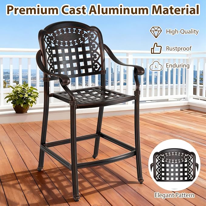 Giantex Outdoor Bar Stools Set of 2 Cast Aluminum, 25.5'' Counter Height Bar - Image 5