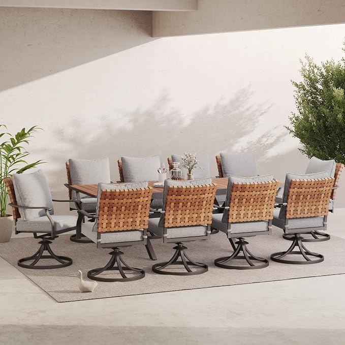 Grand patio 11-Piece Outdoor Dining Set, 10 Leather-Look Wicker Swivel Patio - Image 2