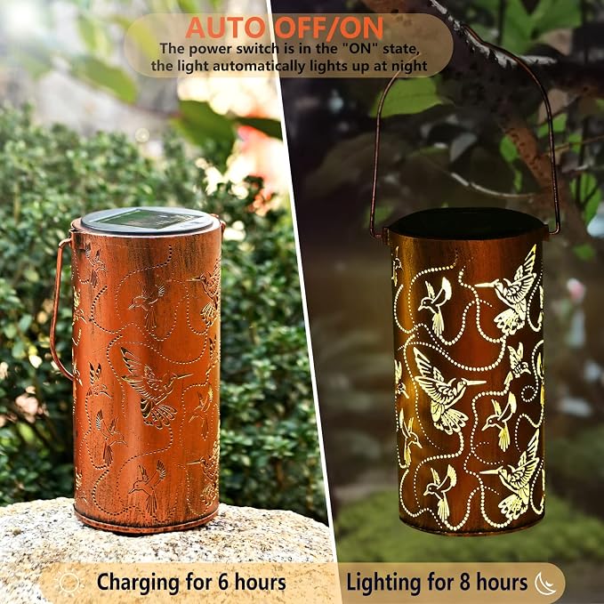 2 Pack Solar Lanterns Outdoor Hanging Hummingbird Decor Lantern, Waterproof - Image 5