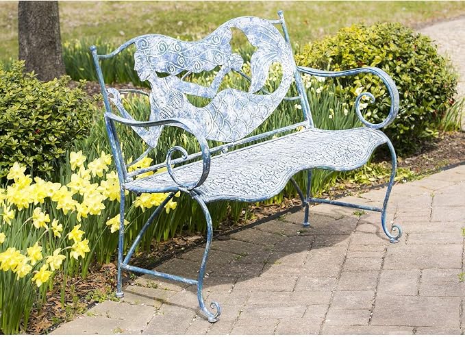 Evergreen Garden Mermaid Garden Bench Outdoors & Indoors | Cast Iron Metal by EvergreenGarden