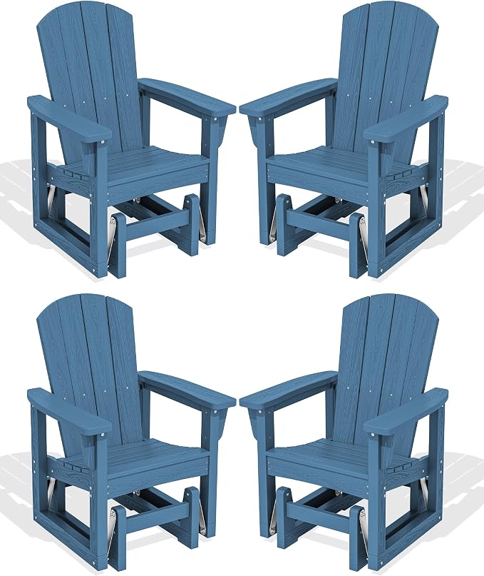 SERWALL Outdoor Glider Chair Set of 4, HDPE Wood-Like Patio Glider Rocker by SERWALL