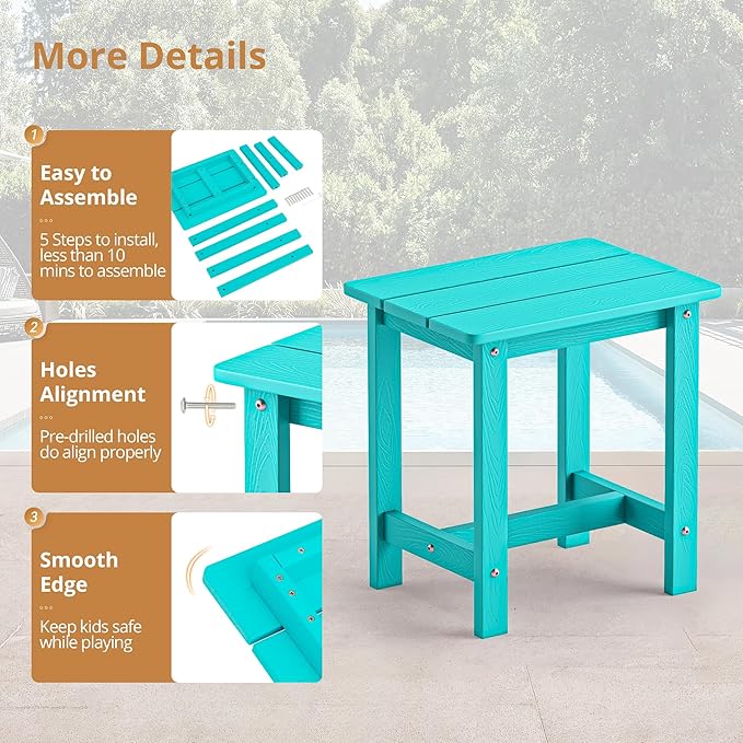 LUE BONA Outdoor Side Table Set of 2, HDPS Small Outdoor Table, Adirondack Side - Image 7