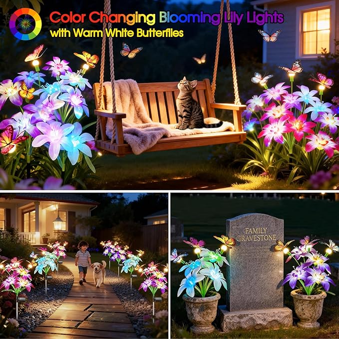 Garpar Solar Flowers Lights Outdoor Waterproof, Upgraded 8 Pack Solar Garden - Image 4