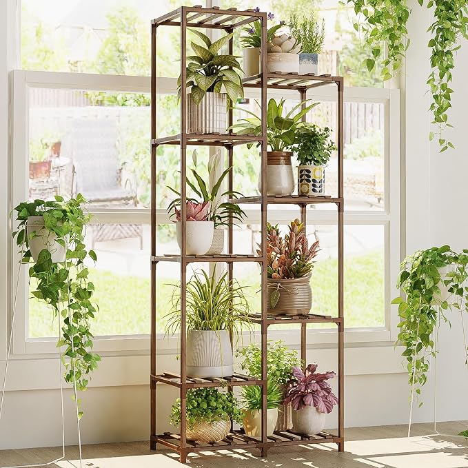 Bamworld Plant Stand Indoor Tall Plant Shelf Outdoor Corner Plants Table Wood by Bamworld