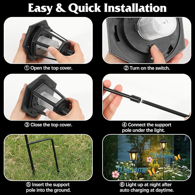 Lewondr Solar Garden Lights Butterfly, 36.6 Inch Solar Lamp Post Light - Image 6