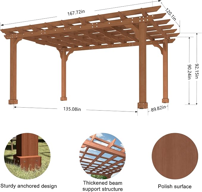 BlueWish 10'x14' Pergola, Solid Cedar Wood Gazebo Backyard Gazebo Pergola Kits - Image 3
