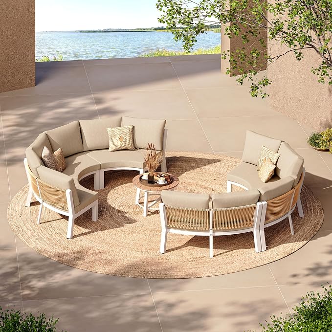 Outdoor Patio Furniture Set, 7 Piece Aluminum Curved Outdoor Sectional Sofas by Oasbira