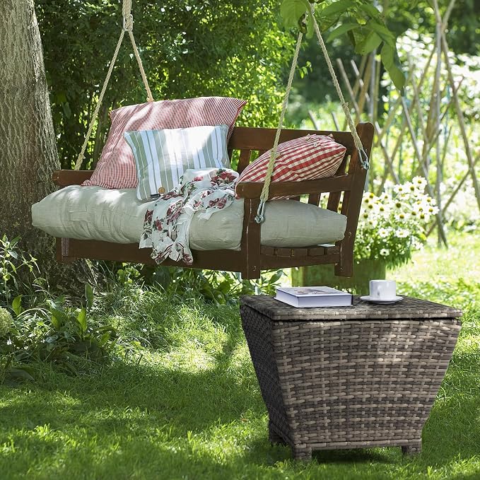 VINGLI Outdoor Side Table with Storage, 13-Gallon Patio Deck Box Outdoor Wicker - Image 2
