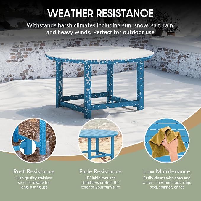 WestinTrends Malibu Low Outdoor HDPE Round Patio Coffee Table, Pacific Blue - Image 4