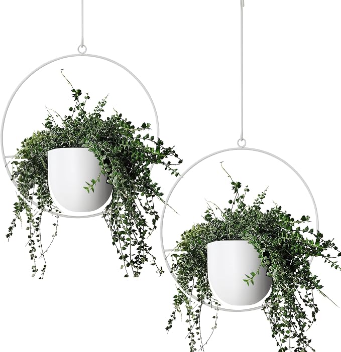 2 Pack Hanging Planters for Indoor Outdoor Plants Modern Metal Plant Hangers by ABETREE