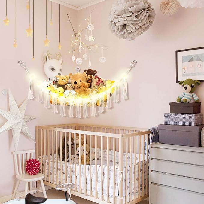 Stuffed Animal Hammock with LED Light, Large Stuffed Animals Storage Corner - Image 2