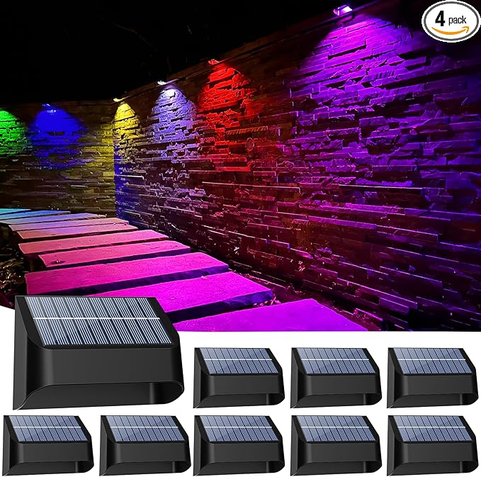 Solar Fence Lights, Warm White & RGB Fence Lights Outdoor Step Lights Outdoor by Yivsen