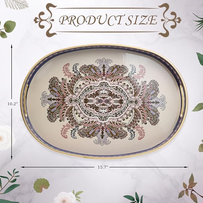 Oval Plastic Serving Tray with Handles, Elegant Decorative Tray - Image 3