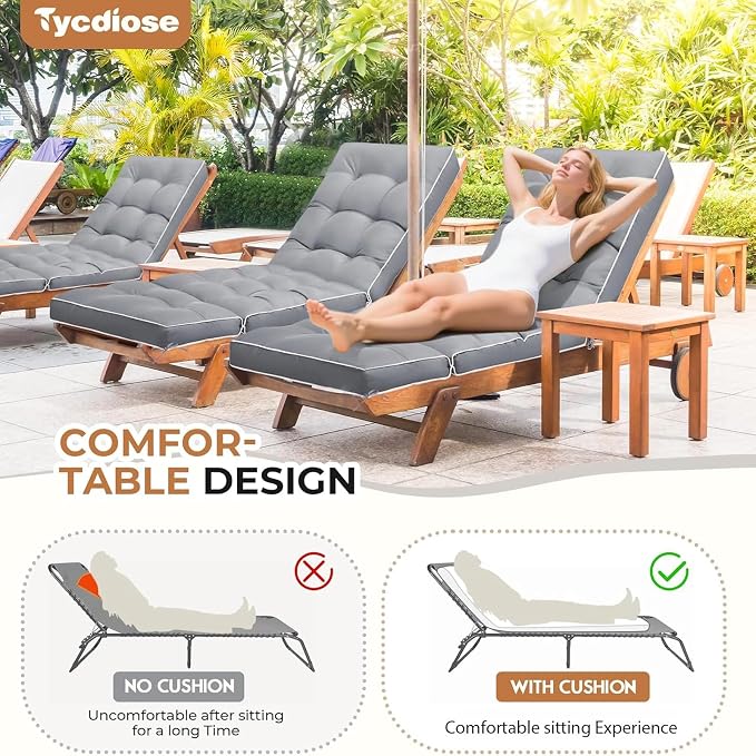 Outdoor Chaise Lounge Chair Cushion, Non-Slip Patio Chaise Lounge Cushions - Image 4