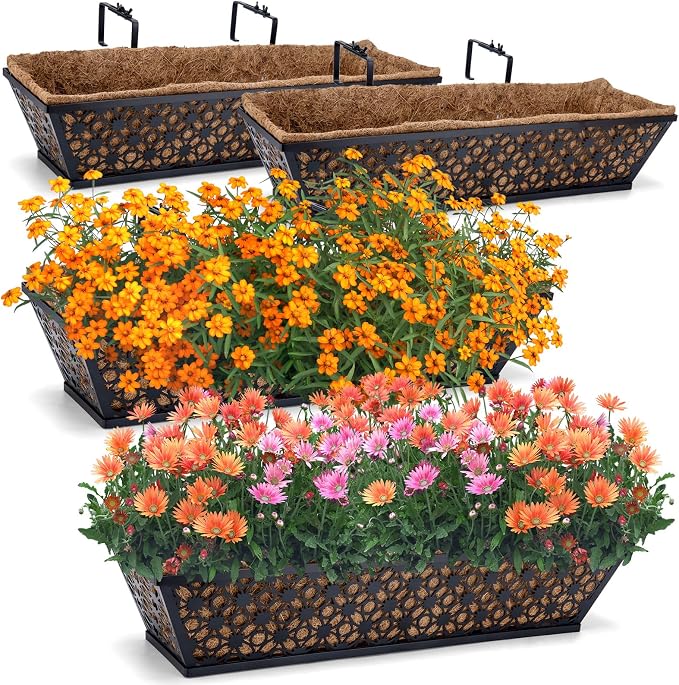 24 Inch Window Box Planters Outdoor, Deck Railing Planter Boxes by Unknown