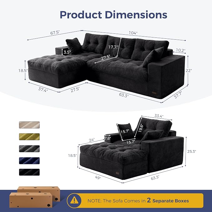MAXYOYO Sectional Sofa Couch and Chaise Lounge, L Shaped Modern Cloud Couch - Image 2
