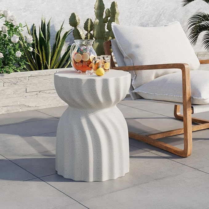 COSIEST Outdoor Side Table, Concrete Contemporary Lightweight Accent Table - Image 2