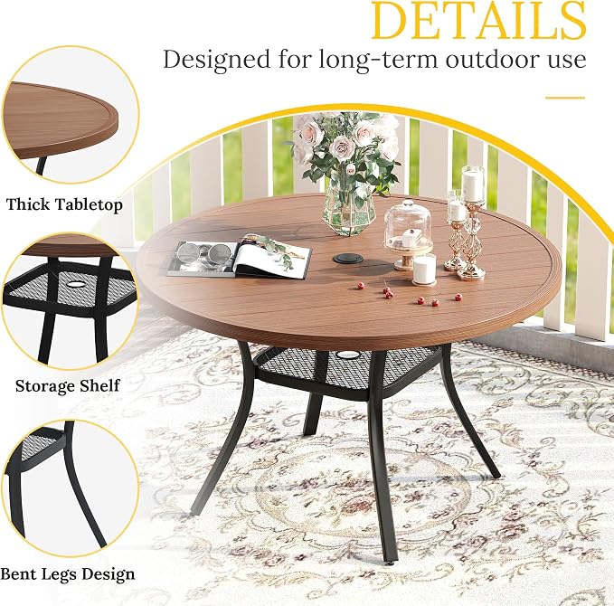 VICLLAX Round Patio Table with Adjustable Umbrella Hole, All Weather Outdoor - Image 4