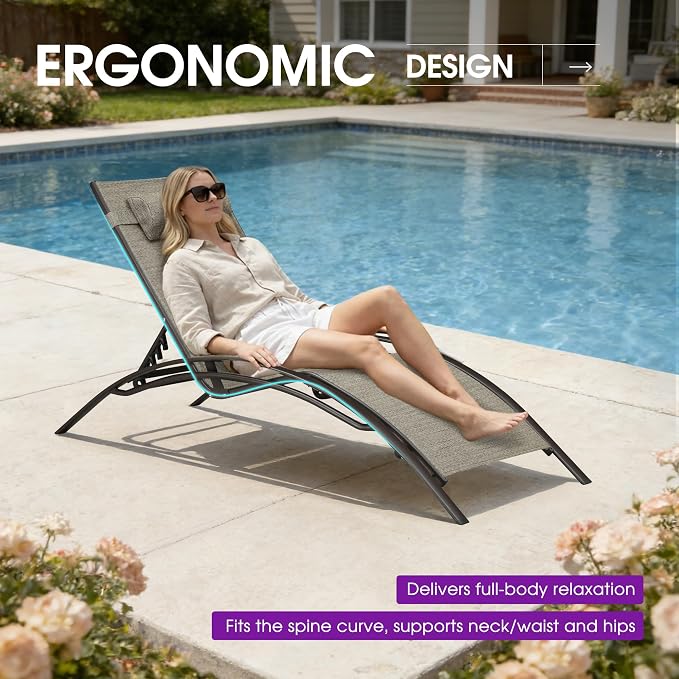 PURPLE LEAF Outdoor Chaise Lounge Chair Set of 3 Patio Pool Lounger Bronze - Image 5