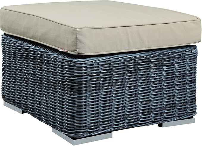 Modway Summon Wicker Rattan Outdoor Patio Sunbrella Square Ottoman in Canvas - Image 3