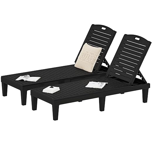 DWVO Outdoor Plastic Chaise Lounger, Poolside Lounge Chair w/5-Position by DWVO