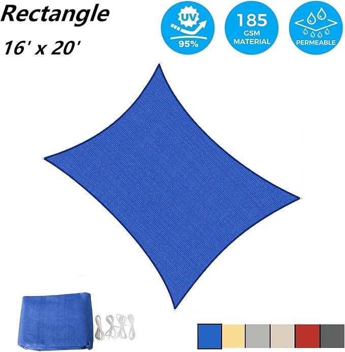 AsterOutdoor Sun Shade Sail Rectangle 16' x 20' UV Block Canopy - Image 2