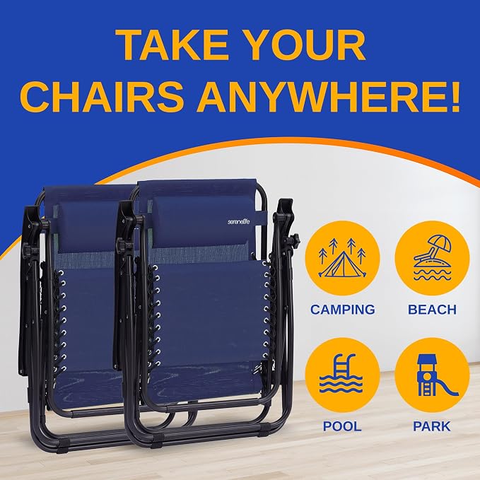 SereneLife Outdoor Zero Gravity Lounge Chair Set - Image 5