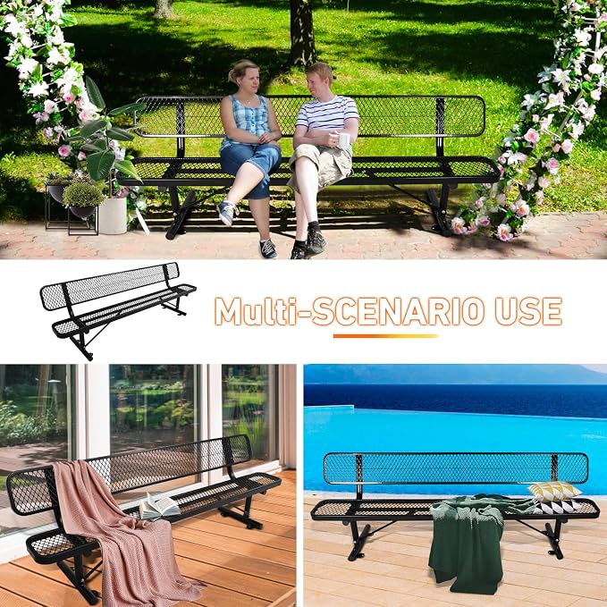 8FT/96INCH Heavy Duty Metal Park Bench - Image 7