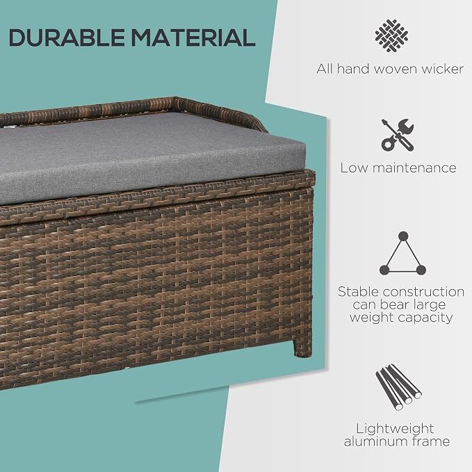 Outsunny 38 Gallon Outdoor Wicker Storage Bench Deck Box, PE Rattan Patio - Image 6