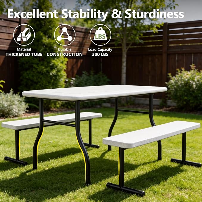 Picnic Table, 38 Inch Outdoor Picnic Table Set - Image 5