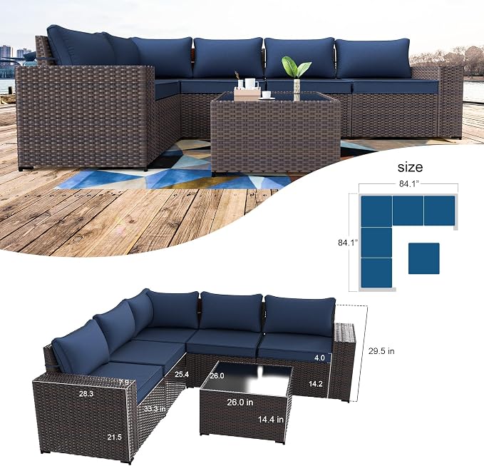 Kullavik 9 Pieces Outdoor Patio Furniture Set, PE Wicker Rattan Sectional Sofa - Image 8