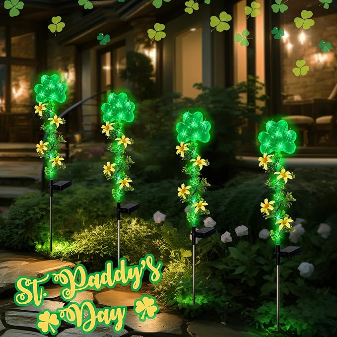 ST Patrick's Day Decorations Outdoor, 2 Pack Shamrock Solar Lights Outdoor - Image 5