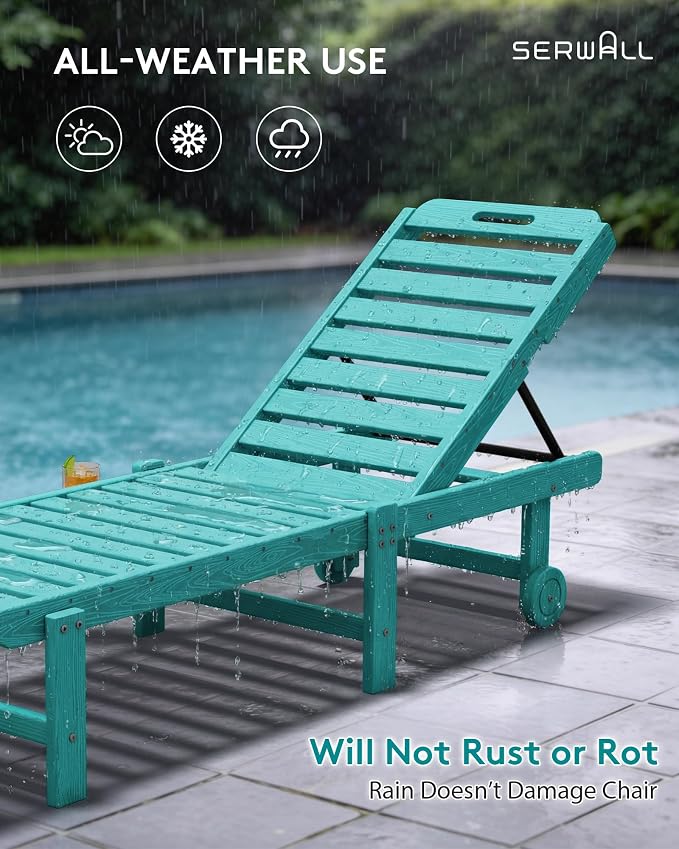SERWALL Outdoor Chaise Lounge Set of 4, HDPE Lounger - Image 7