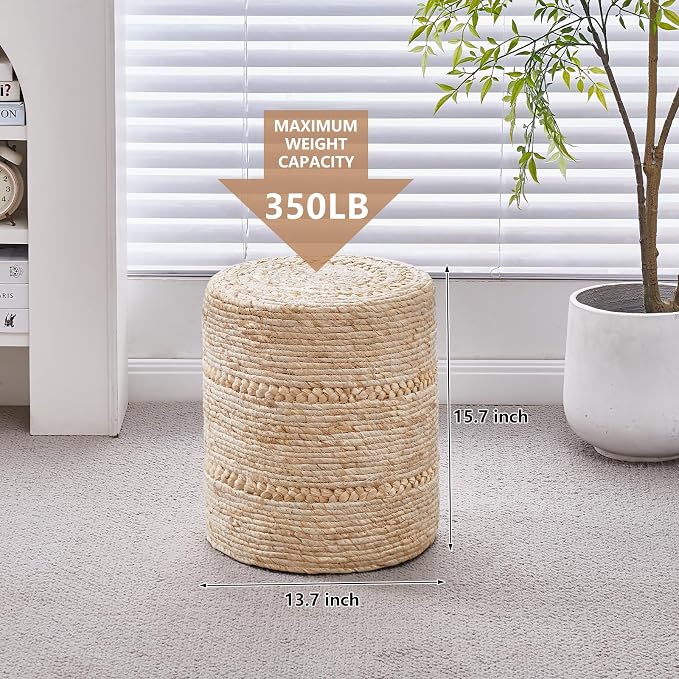 Wimarsbon Natural Seagrass Foot Stool, Hand Weaving Round Ottoman, - Image 3