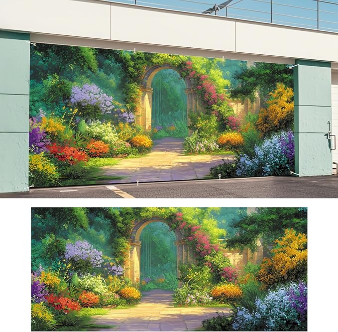 Spring Garden Archway Garage Door Banner 6x13FT, Colorful Flower Path Garage - Image 6