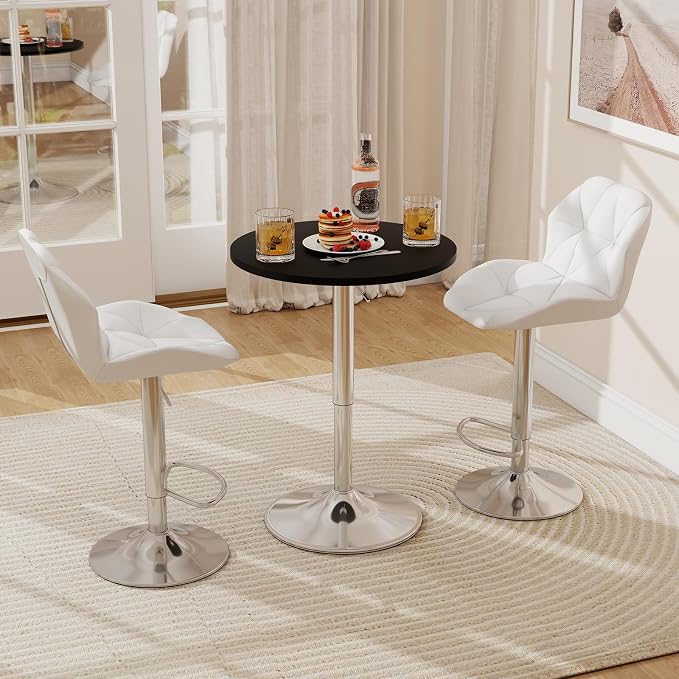 ARTETHYS Bar Table and Chairs Set of 3 Height Adjustable Round Black Pub Desk - Image 2