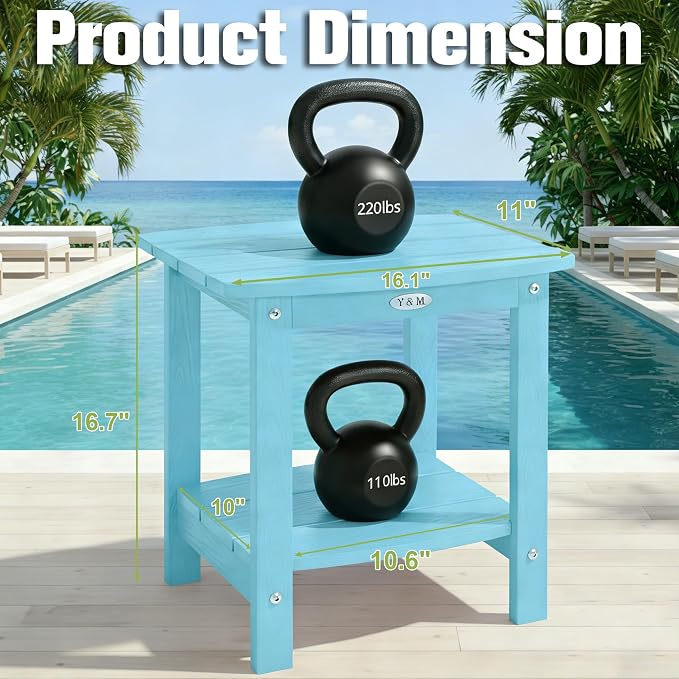 Y&M Outdoor Side Table, HIPS Adirondack Small Double Layer Table, Waterproof - Image 3