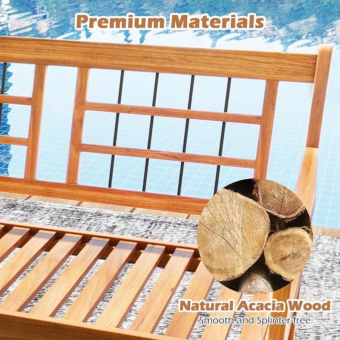 HAPPYGRILL Outdoor Acacia Wood Bench, 2-Person Patio Bench - Image 5