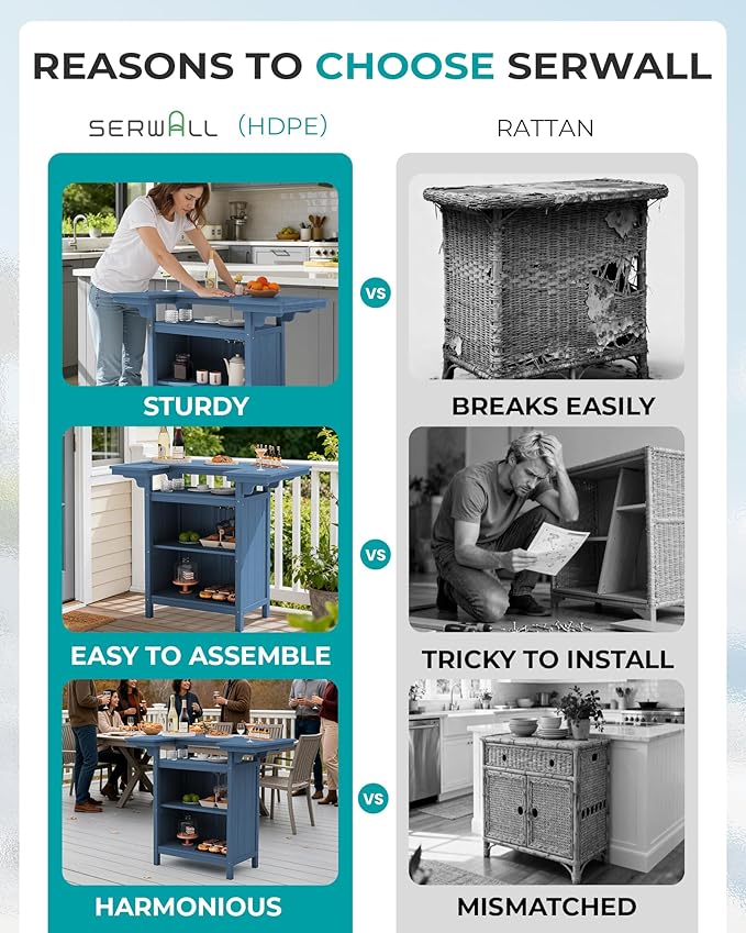 SERWALL Outdoor Bar Table, Patio Bar Cabinet - Image 6