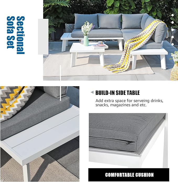 Soleil Jardin 4-Piece Outdoor Patio Furniture Set L-Shaped Aluminum Sectional - Image 5