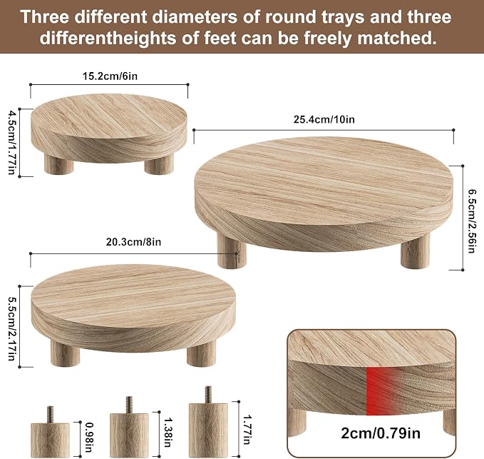 3 Pcs Wood Plant Stand Indoor Outdoor, Round Wood Riser - Image 4