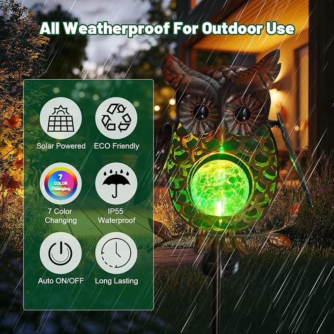 HONGLAND Solar Lights Outdoor Decor Waterproof, Solar Owl Garden Decorative - Image 7