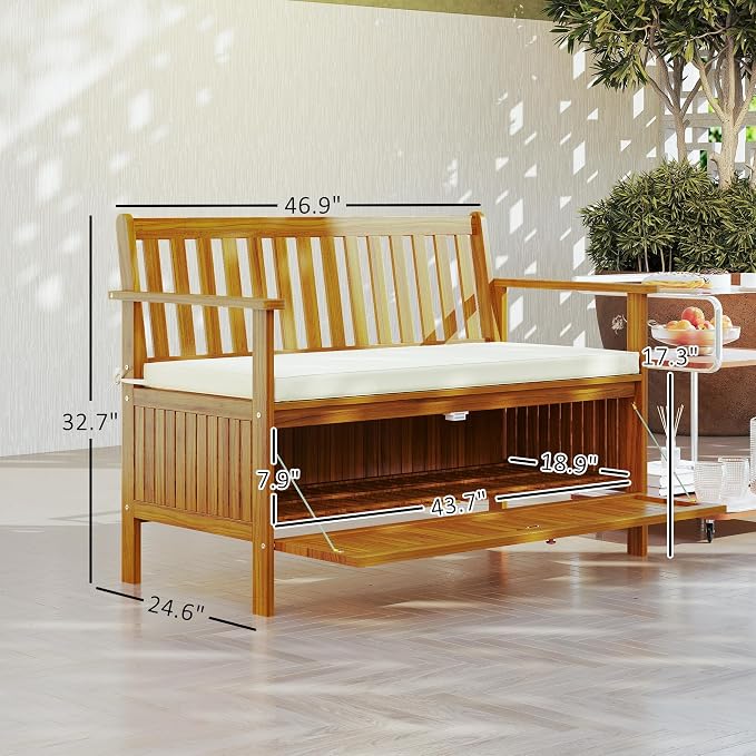 Outsunny Outdoor Bench with Storage Box, 28 Gallon Outdoor Storage Bench - Image 3