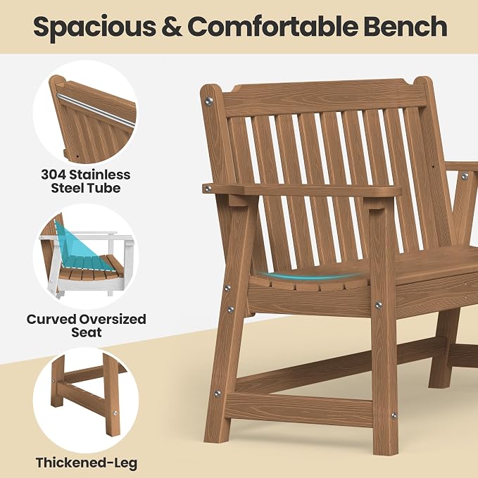 Ciokea 49" Heavy Duty Outdoor Bench, HDPE Weatherproof Porch Benches, Durable - Image 4