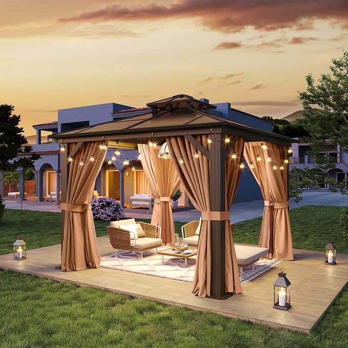 Aoxun 10'x10' Hardtop Gazebo, Outdoor Polycarbonate Double Top Canopy, Aluminum - Image 2