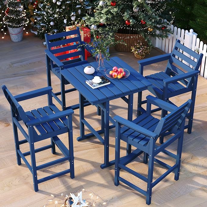 5-Piece Bar Height Adirondack Chairs and Table Set, Outdoor Patio Bar Set by PatioKingdom