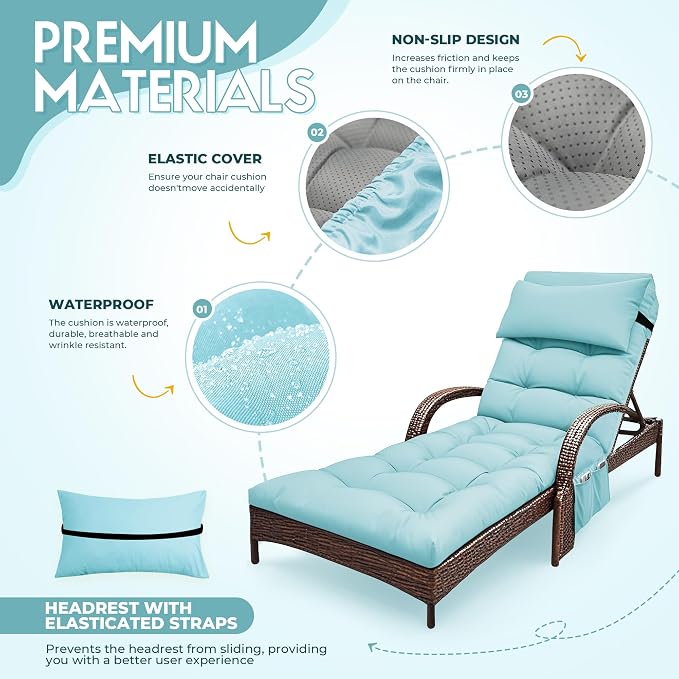 Outdoor Chaise Lounge Chair Cushion, Waterproof Outdoor Chair Cushions - Image 3