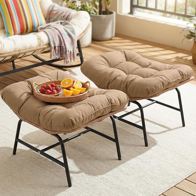 NICESOUL Indoor Outdoor Ottoman Set of 2, Large Wide Double Patio Footstool by NICESOUL