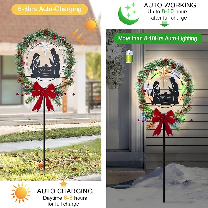 Solar Powered Nativity Scene, Hokfirm Christmas Yard Stakes Outdoor Christmas - Image 3