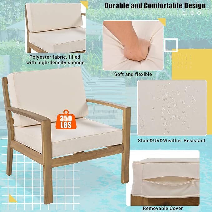 6-Piece Outdoor Patio Conversation Furniture Set, Acacia Wood Sectional Sofa Set - Image 9